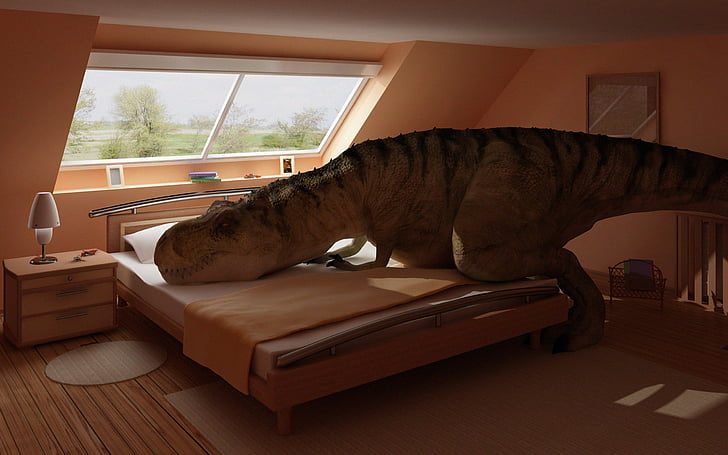 bedroom, dinosaurs, rex, tyrannosaurus, HD wallpaper