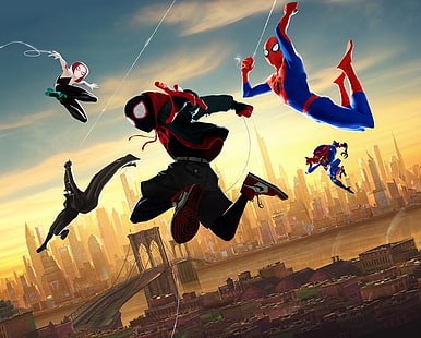 Film, Spider-Man: In den Spinnenvers, Miles Morales, Spider-Gwen, Spider-Man, Spider-Man Noir, HD-Hintergrundbild HD wallpaper