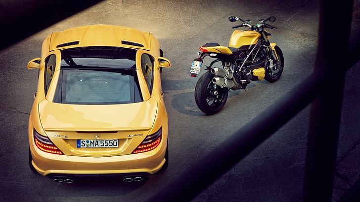gelbe autos amg superbike ducati motorräder ducati streetfighter mercedesbenz mercedes benz mercede autos mercedes hd art, autos, gelb, HD-Hintergrundbild