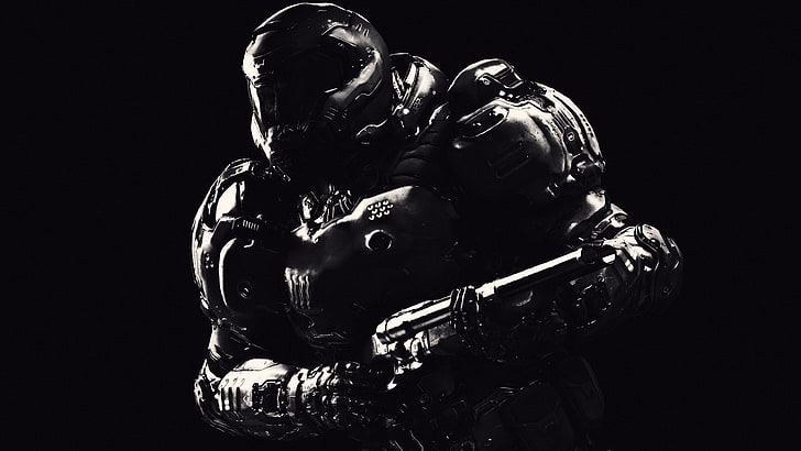 человек, держащий винтовку обои, Doom (игра), видеоигры, Doom 2016, HD обои