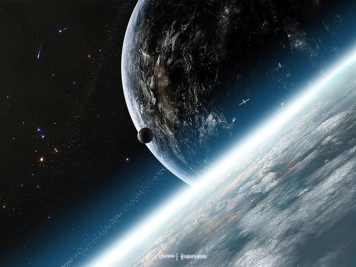 ภาพถ่ายของดาวเคราะห์ศิลปะอวกาศดาวตกดาวเคราะห์ดวงดาวดวงจันทร์อวกาศโลกศิลปะดิจิทัล, วอลล์เปเปอร์ HD