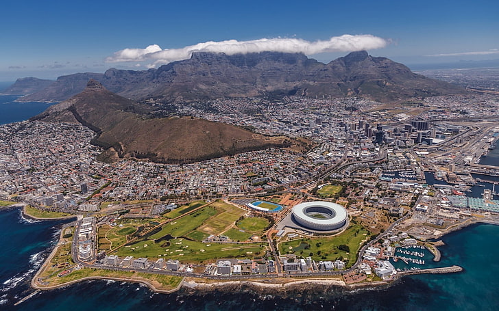 Cape Town, Cityscape, lansekap, Stadion, Gunung Table, Wallpaper HD