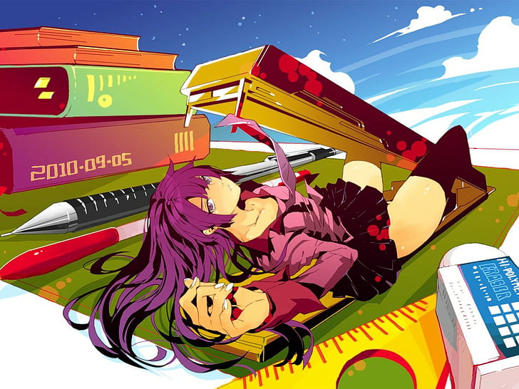 Monogatari-Serie, Anime Girls, Senjougahara Hitagi, HD-Hintergrundbild