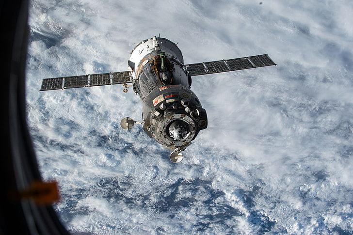satellite grigio e nero, spazio, nave, Unione, con equipaggio, Soyuz, TMA15M, Sfondo HD