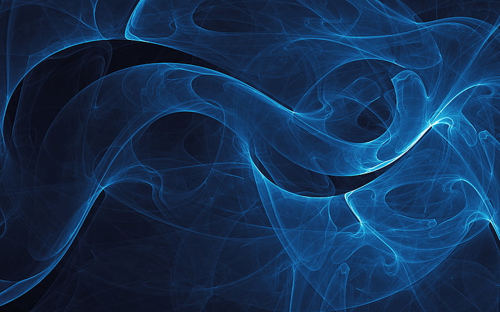 blå rökillustration, svart bakgrund, VladStudio, blå linjer, HD tapet