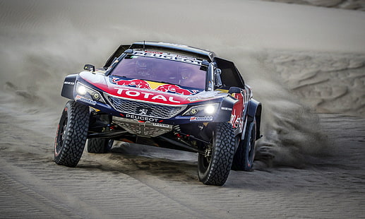 Sand, Auto, Sport, Machine, Speed, Race, Peugeot, Lights, Red Bull, Rally, Dakar, SUV, The front, The roads, DKR, 303, 3008, Peugeot 3008 DKR, HD wallpaper HD wallpaper