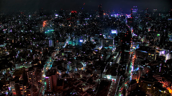 المباني الشاهقة ، مناظر المدينة ، طوكيو ، الليل ، الهندسة المعمارية ، المدينة ، اليابان، خلفية HD HD wallpaper