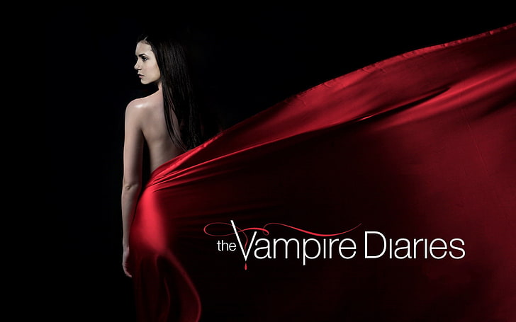 The Vampire Diaries tapet, skådespelerska, brunett, serien, svart bakgrund, Nina Dobrev, The Vampire Diaries, HD tapet