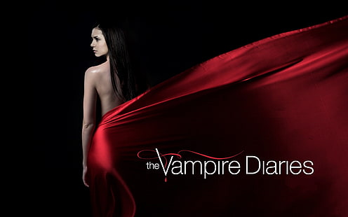 Fondo de pantalla de The Vampire Diaries, actriz, morena, la serie, fondo negro, Nina Dobrev, The Vampire Diaries, Fondo de pantalla HD HD wallpaper