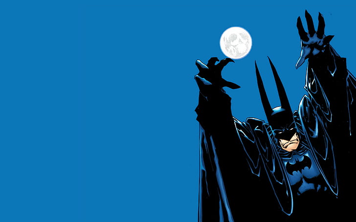 HD Batman Biru, ilustrasi batman dan bulan purnama, kartun / komik, biru, batman, Wallpaper HD