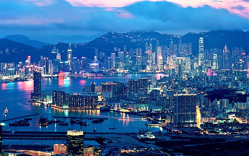 foto bangunan kota, kota, lanskap kota, Hong Kong, Cina, Wallpaper HD HD wallpaper