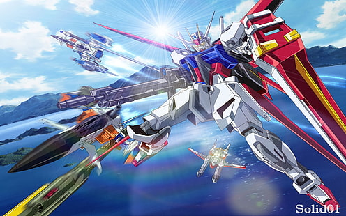 Gundam Seed мобильный костюм Gundam Seed Аниме Gundam Seed HD Art, самолет, Gundam Seed, корабль, небо, мобильный костюм, HD обои HD wallpaper
