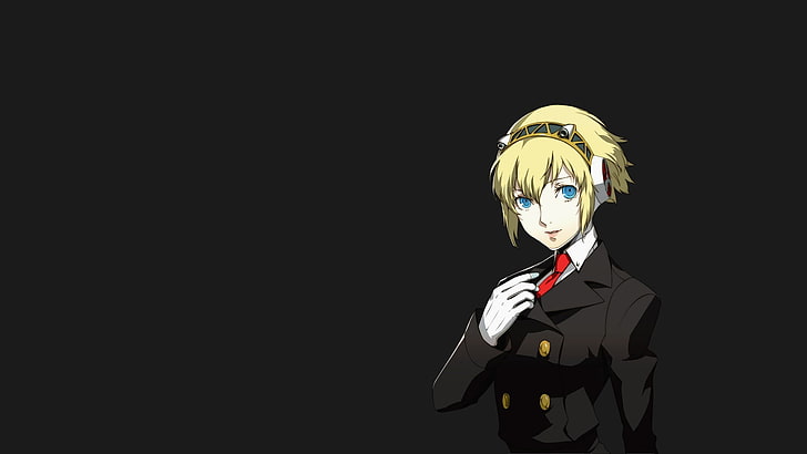 Persona series, video games, blonde, tie, Persona 4 Arena, anime, anime girls, simple background, Aigis, HD wallpaper