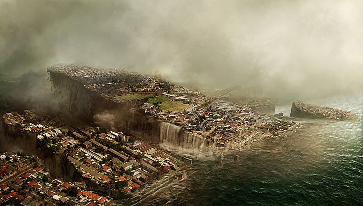 niebo, miasto, apokalipsa, budynek, powódź, zniszczenie, panorama, koniec świata, pęknięcie, Tapety HD