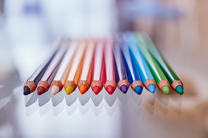 lotto di matite colorate assortite, matite colorate, affilate, colorate, Sfondo HD