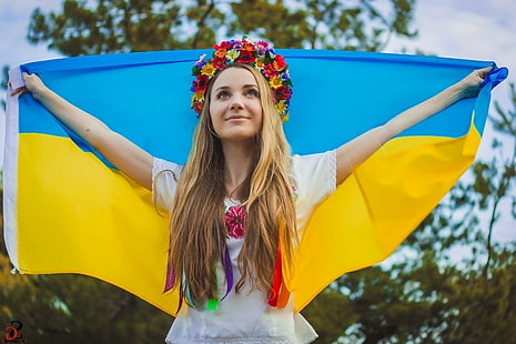 ukraine ukrainians wreaths flag blonde, HD wallpaper HD wallpaper