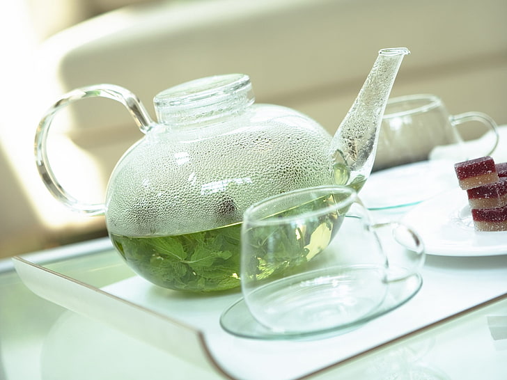clear glass teapot, tea, drink, glass, HD wallpaper