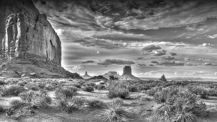 Monument Valley BW Desert HDR HD, grayscale photo of monument valley, nature, bw, desert, hdr, valley, monument, HD wallpaper