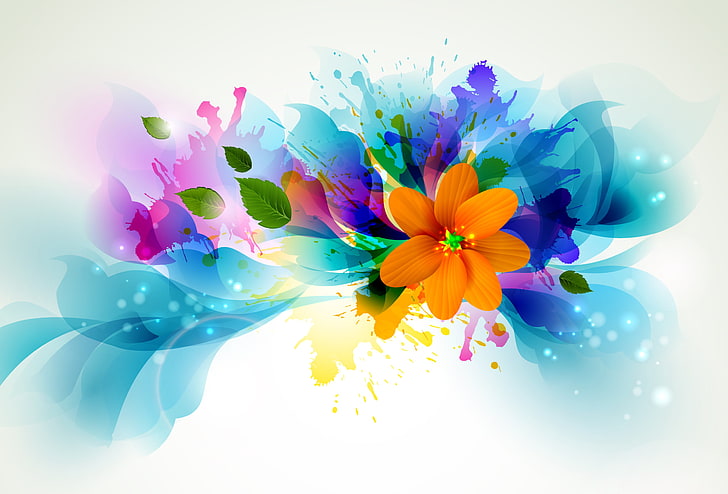 fiori multicolori arte vettoriale, fiore, linea, schizzi, petali, luminosità, Sfondo HD