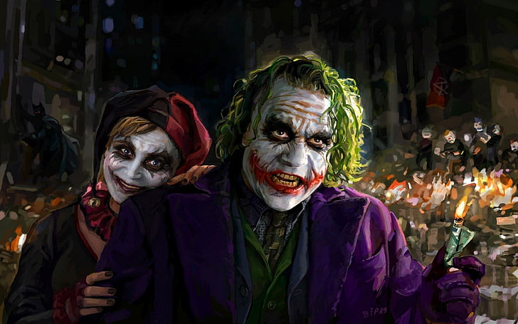 The Joker digital wallpaper, Joker, Harley Quinn, DC Comics, artwork, Batman, HD wallpaper