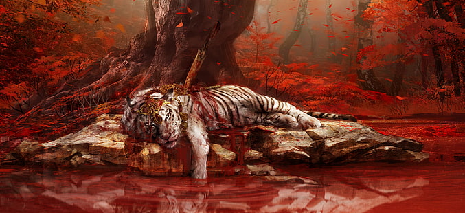 لعبة Far Cry 4 ، Animal tiger ، Ubisoft ، Far Cry 4 ، Tiger ، White Tiger، خلفية HD HD wallpaper