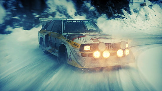 snow rally wrc audi quattro 1985 front view world rally championship audi s1 group b rally walter r Cars Audi HD Art , snow, Rally, HD wallpaper HD wallpaper