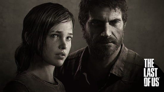 The Last of Us digital tapet, The Last of Us, Ellie, videospel, Joel, svartvitt, konstverk, HD tapet HD wallpaper
