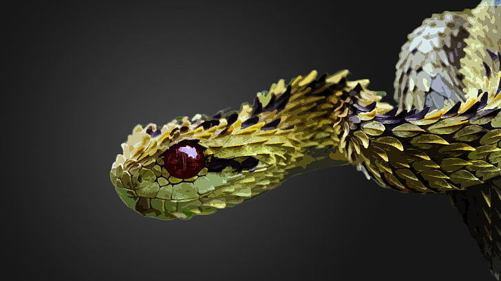 foto primo piano del serpente verde vipera, vipera pelosa, manipolazione fotografica, vipere, serpente, rettili, Sfondo HD
