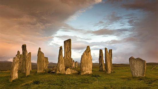 dawn, isle, lewis, scotland, standing, stones, HD wallpaper HD wallpaper