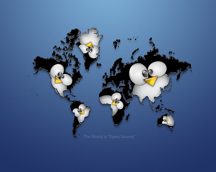 linux tux пингвини карта на света технология Linux HD Art, linux, Tux, пингвини, карта на света, HD тапет