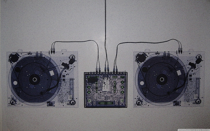 وحدة تحكم DJ بالأبيض والأسود ، موسيقى ، أجهزة خلط ، أقراص دوارة ، تقنية، خلفية HD