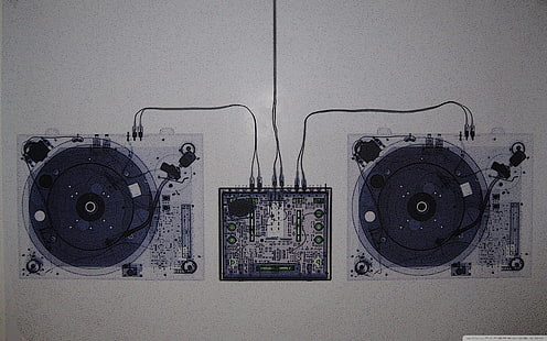 وحدة تحكم DJ بالأبيض والأسود ، موسيقى ، أجهزة خلط ، أقراص دوارة ، تقنية، خلفية HD HD wallpaper