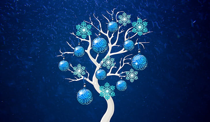 blue background, Christmas, Christmas ornaments, HD wallpaper