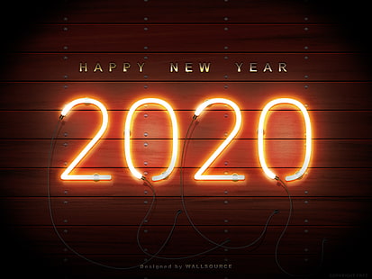 2020, feliz año nuevo, neón, madera, Fondo de pantalla HD HD wallpaper