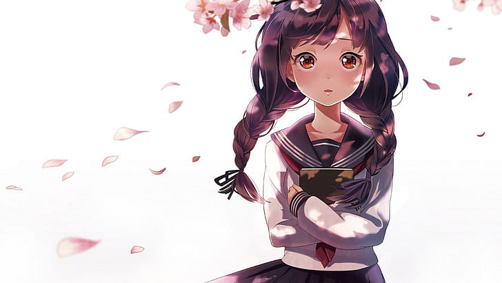 かわいい日本のアニメの女の子 桜 ピグテール 制服 本 かわいい日本のアニメの女の子 桜 ピグテール 制服 本 Hdデスクトップの 壁紙 Wallpaperbetter