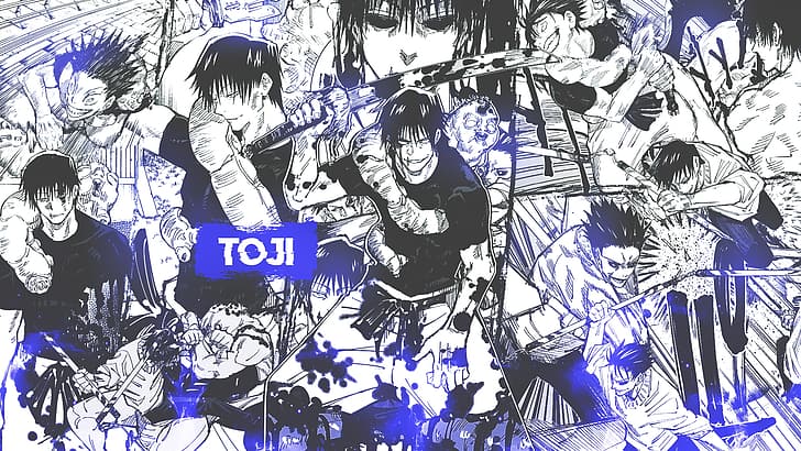 collage, manga, Fushiguro Toji, Jujutsu Kaisen, chicos de anime, DinocoZero, Fondo de pantalla HD