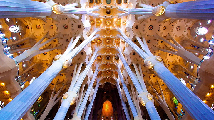 туристическа атракция, симетрия, катедрала, арка, църква, Гауди, Барселона, Испания, архитектура, Саграда Фамилия, HD тапет