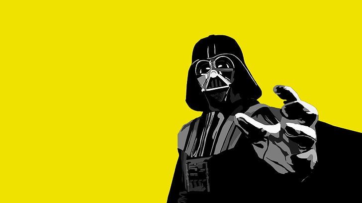 Fondo de pantalla de arte de Star Wars Darth Vader, películas, Star Wars, Darth Vader, fondo amarillo, Sith, fondo simple, minimalismo, Fondo de pantalla HD