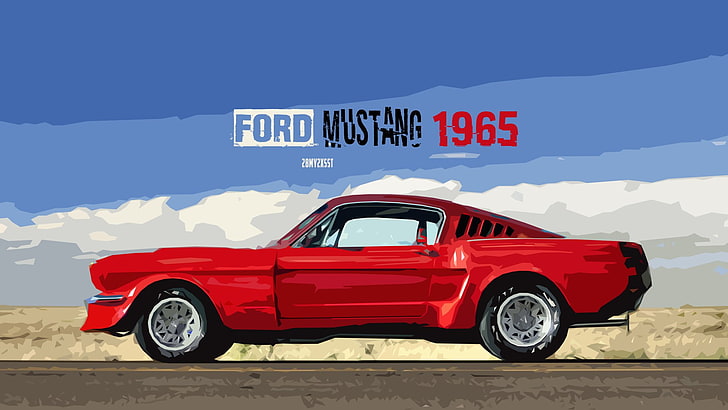 Ford, Ford Mustang, Artistic, Car, Red Car, Vintage, HD wallpaper