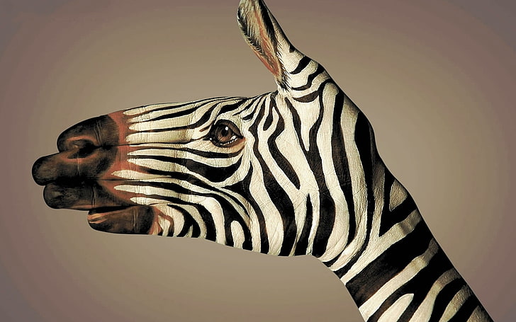 Body Art, hands, zebras, simple background, HD wallpaper