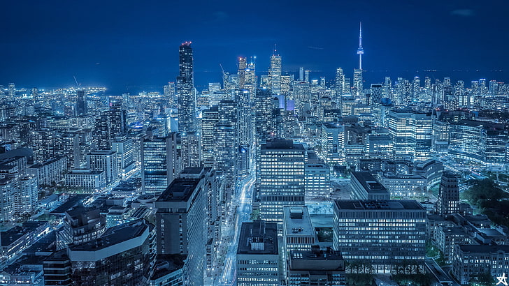 city sky illustration, building, Canada, panorama, Toronto, night city, skyscrapers, HD wallpaper