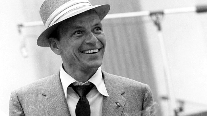 man wearing suit jacket and hat photo, frank sinatra, smile, suit, tie, hat, HD wallpaper