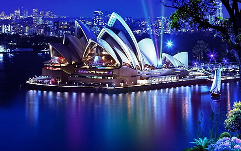 Сиднейский оперный театр ночью, здания, архитектура, Австралия, HD обои HD wallpaper