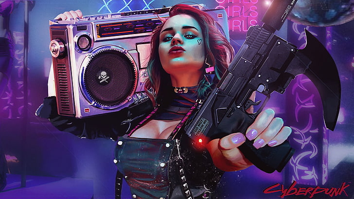 Ilustrasi cyberpunk, cyberpunk, wanita, Wallpaper HD