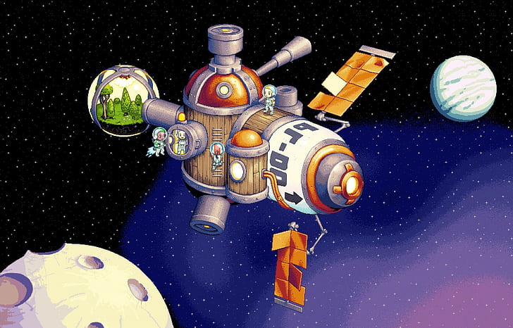 spineworld pixel art space astronaut space station, HD wallpaper
