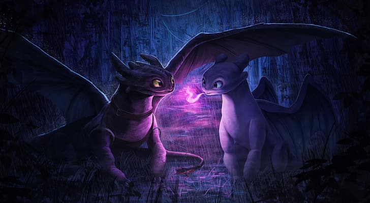 Toothless, how to train your dragon 3, purple background, HD wallpaper