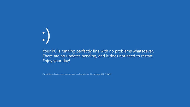 Windows 10, Blue Screen of Death, senang, tanda-tanda peringatan, biru, Microsoft, Wallpaper HD