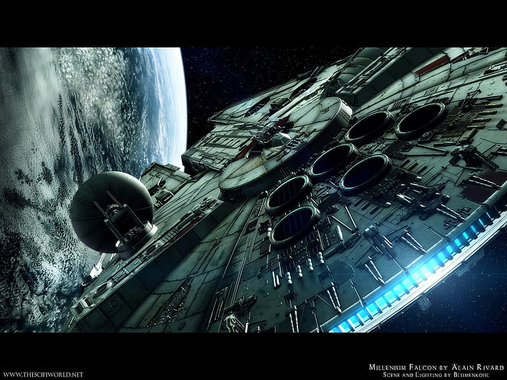 illustrazione di veicoli spaziali, Star Wars, Millennium Falcon, Sci Fi, Nave spaziale, Sfondo HD