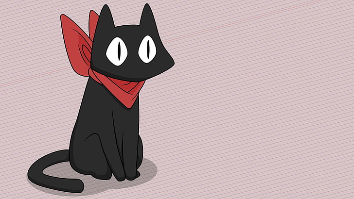 черная кошка с красным шарфом, Сакамото, Ничиджу, HD обои