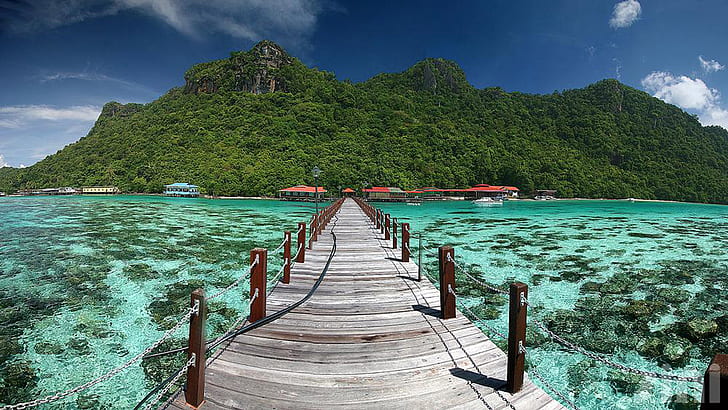 Bohey Dulang Güzel Tropikal Doğa Resort Ahşap Evler Platformu Köprü Sabah Borneo Duvar Kağıdı Hd 1920 × 1200, HD masaüstü duvar kağıdı